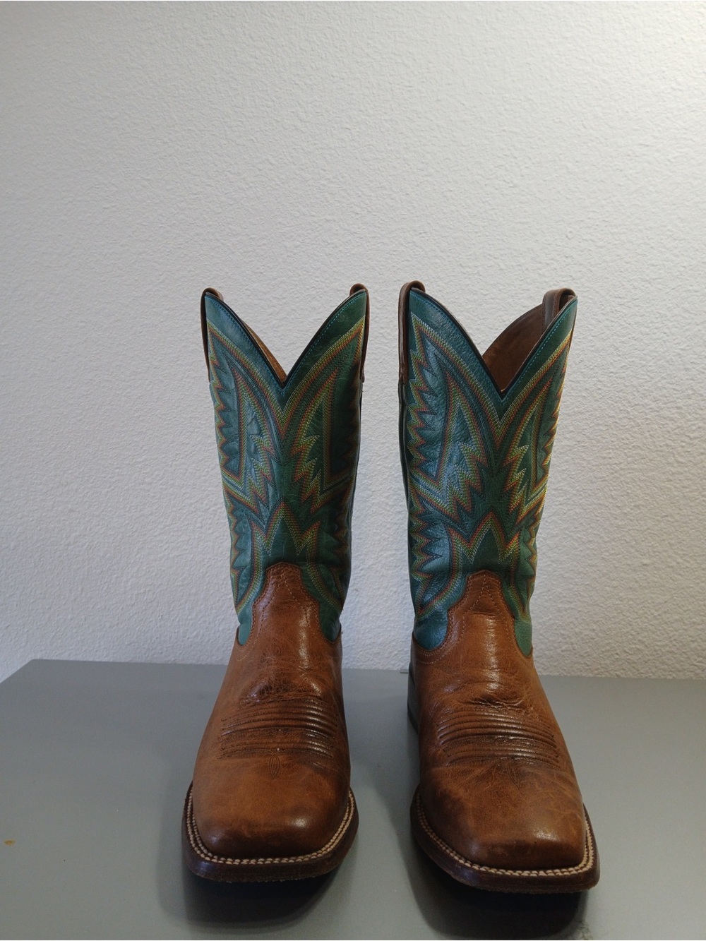 Ariat Brown Leather Boots with Teal Accent